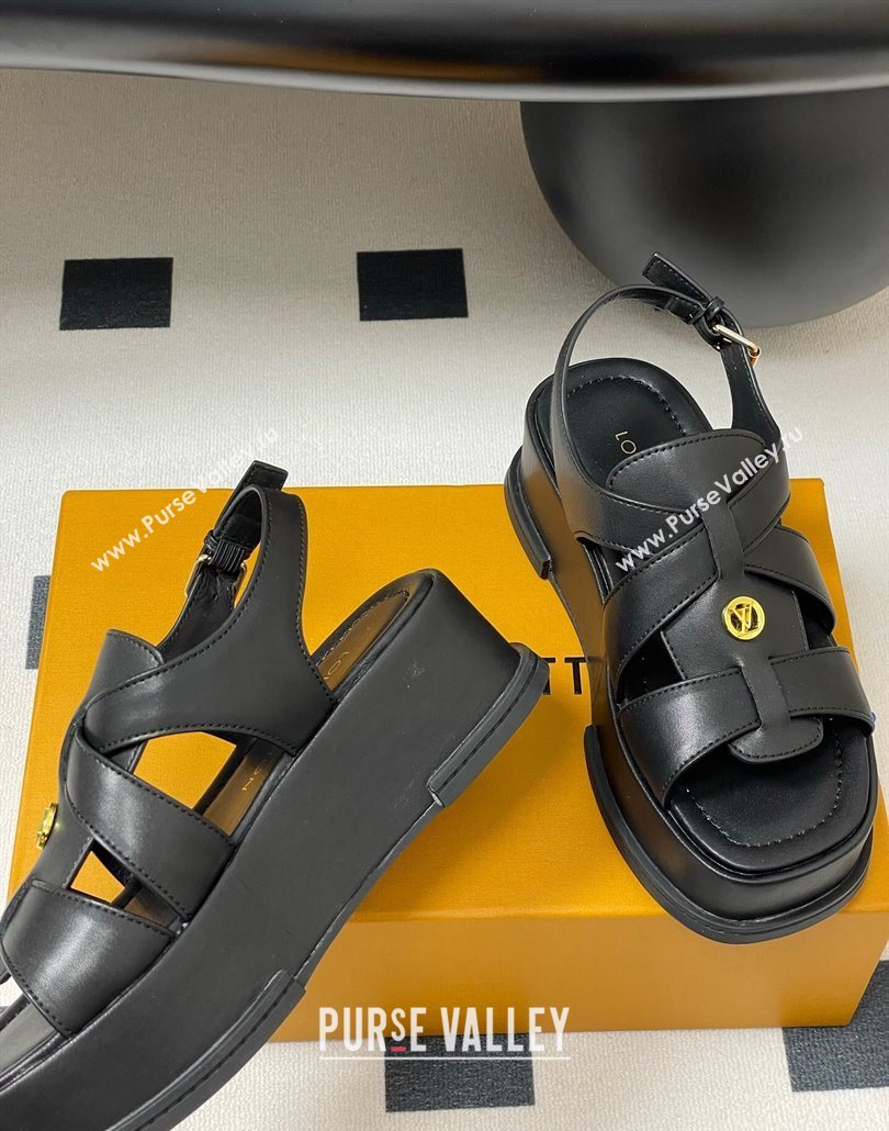 Louis Vuitton Maya Flatform Sandals 5cm in Calf Leather Black 2025 1ACYJL (MD-250607062)