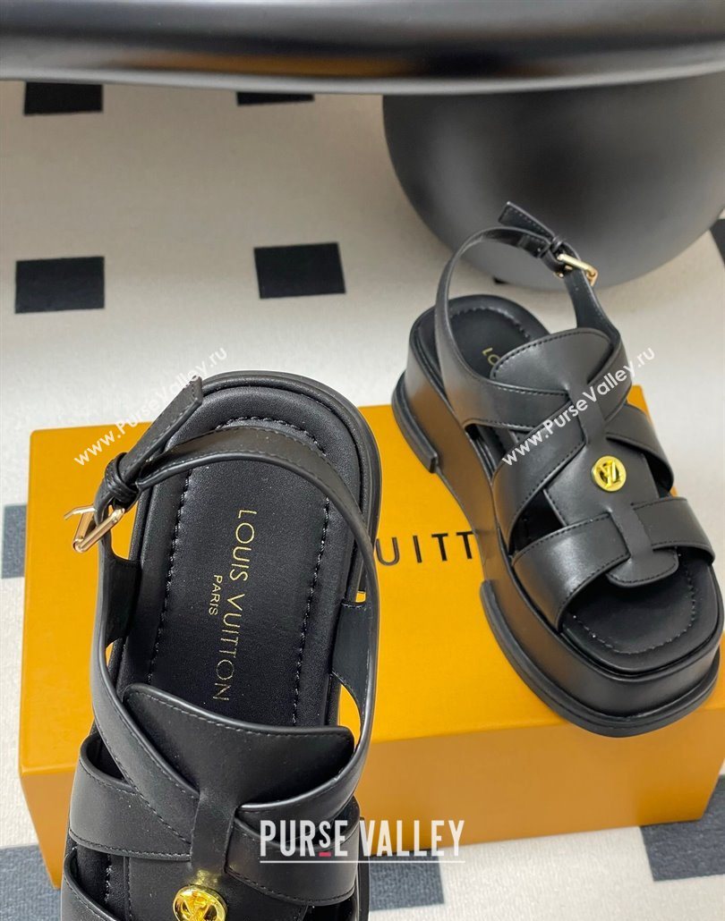 Louis Vuitton Maya Flatform Sandals 5cm in Calf Leather Black 2025 1ACYJL (MD-250607062)