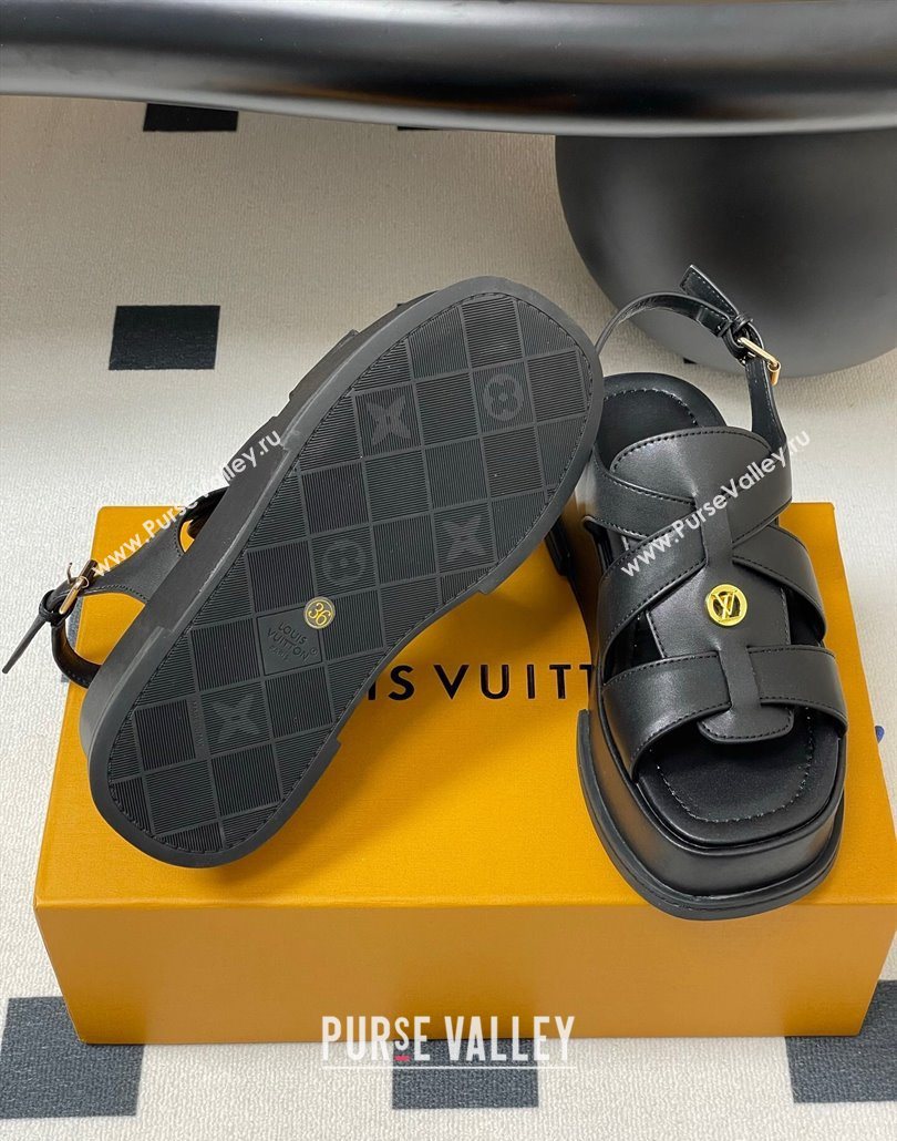 Louis Vuitton Maya Flatform Sandals 5cm in Calf Leather Black 2025 1ACYJL (MD-250607062)