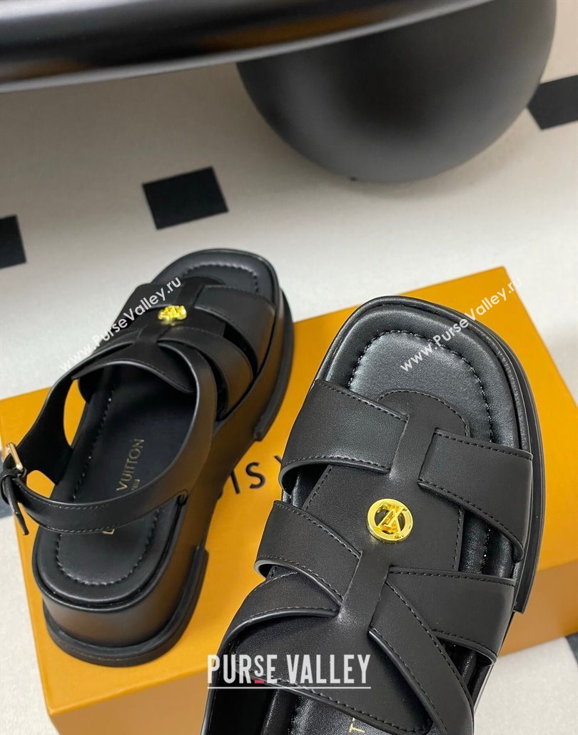 Louis Vuitton Maya Flatform Sandals 5cm in Calf Leather Black 2025 1ACYJL (MD-250607062)