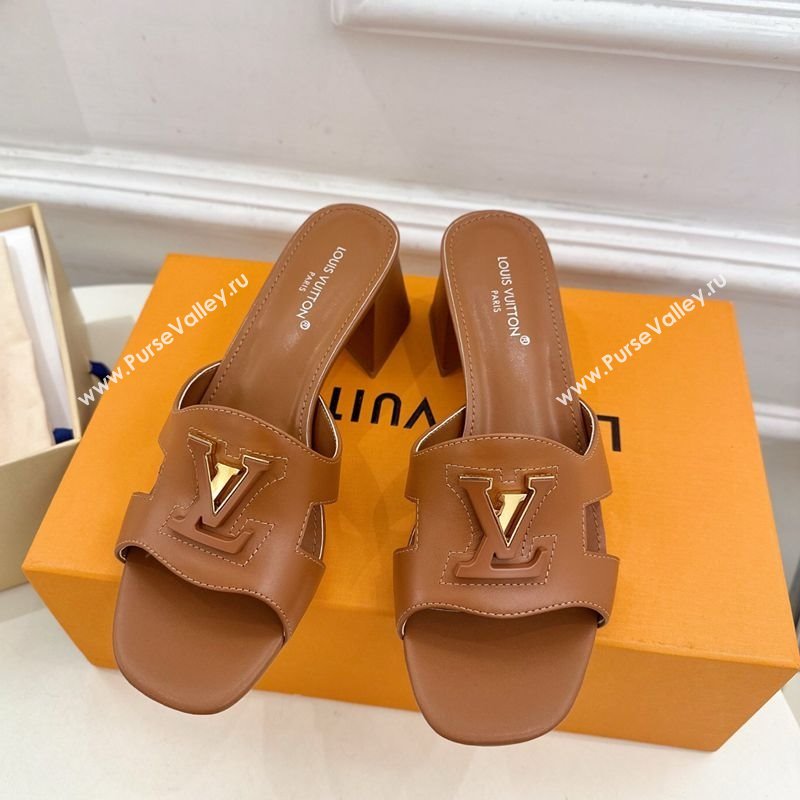Louis Vuitton Mare Heel Slides Sandal 5.5cm in Calfskin Leather Brown 2025 0607 (MD-250607041)