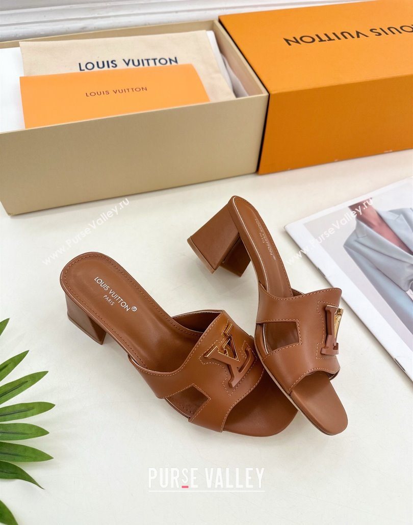 Louis Vuitton Mare Heel Slides Sandal 5.5cm in Calfskin Leather Brown 2025 0607 (MD-250607041)
