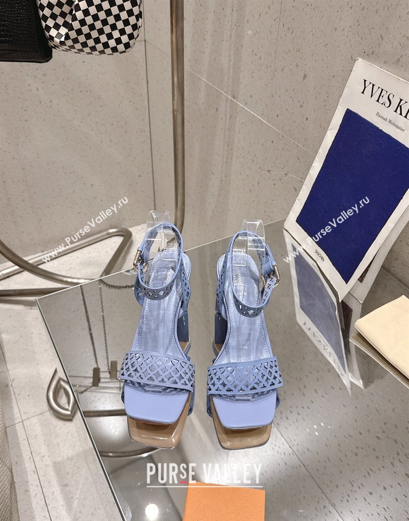 Louis Vuitton Silhouette Heel Sandals 8cm in Perforated Calf Leather Blue 2025 1AGWLJ (MD-250609032)