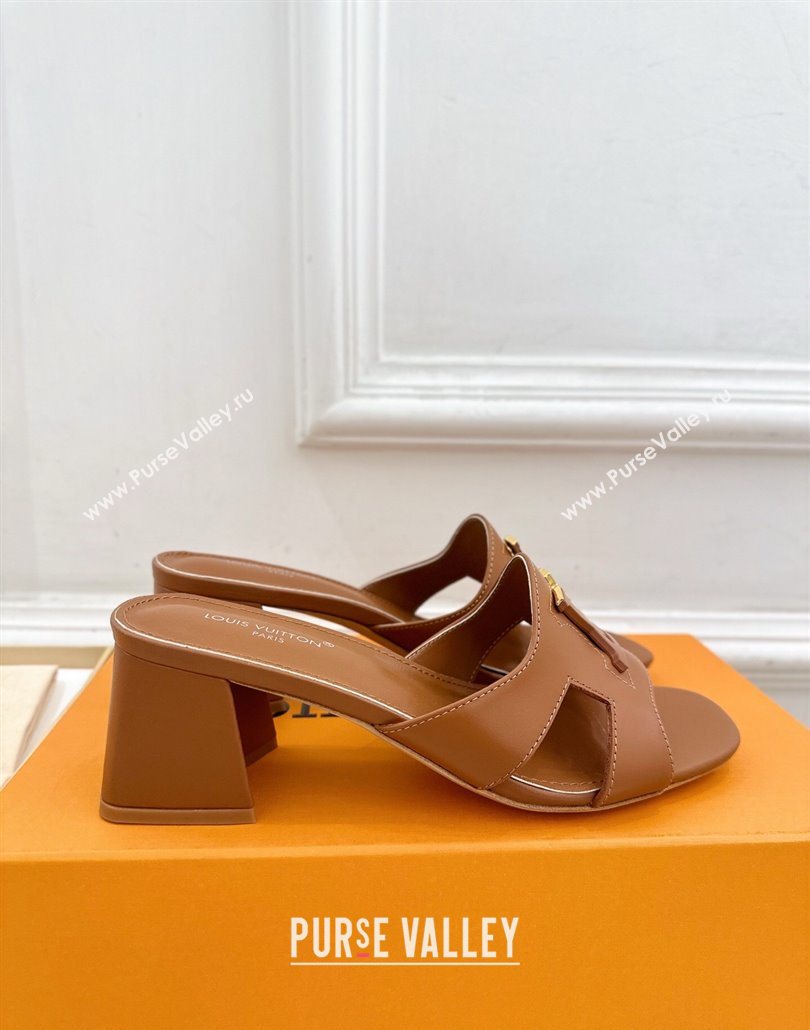 Louis Vuitton Mare Heel Slides Sandal 5.5cm in Calfskin Leather Brown 2025 0607 (MD-250607041)