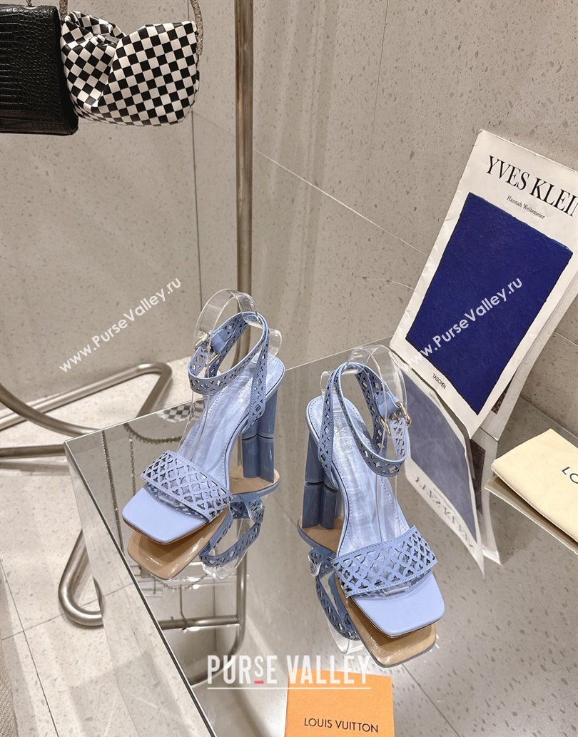 Louis Vuitton Silhouette Heel Sandals 8cm in Perforated Calf Leather Blue 2025 1AGWLJ (MD-250609032)