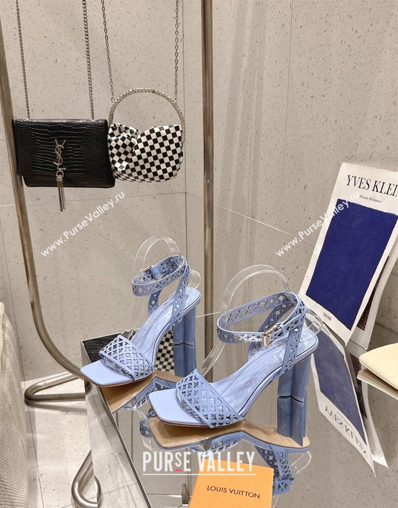 Louis Vuitton Silhouette Heel Sandals 8cm in Perforated Calf Leather Blue 2025 1AGWLJ (MD-250609032)