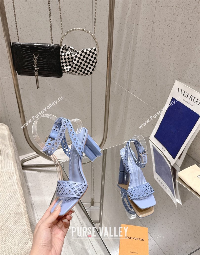 Louis Vuitton Silhouette Heel Sandals 8cm in Perforated Calf Leather Blue 2025 1AGWLJ (MD-250609032)