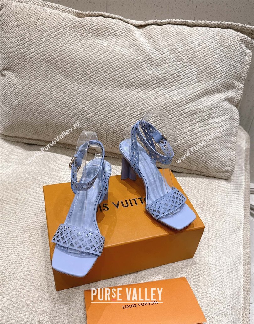 Louis Vuitton Silhouette Heel Sandals 8cm in Perforated Calf Leather Blue 2025 1AGWLJ (MD-250609032)