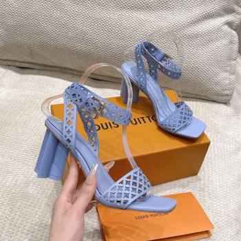 Louis Vuitton Silhouette Heel Sandals 8cm in Perforated Calf Leather Blue 2025 1AGWLJ (MD-250609032)