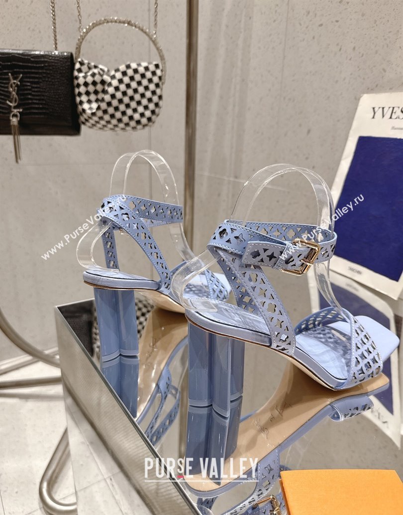 Louis Vuitton Silhouette Heel Sandals 8cm in Perforated Calf Leather Blue 2025 1AGWLJ (MD-250609032)