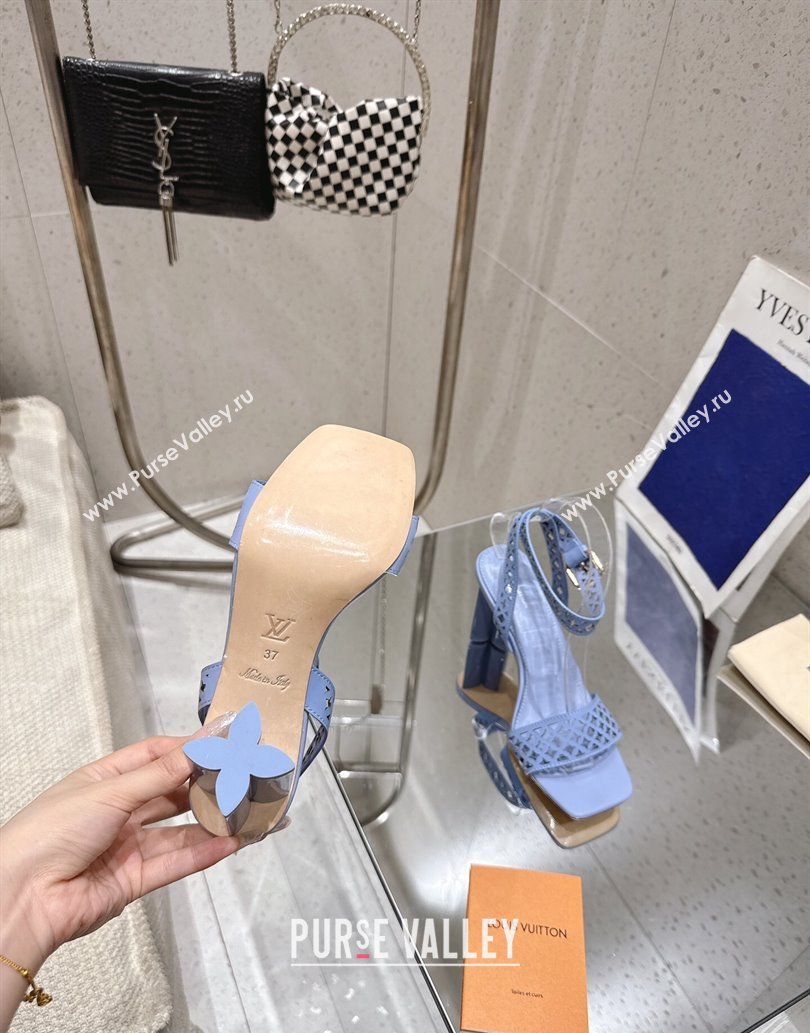 Louis Vuitton Silhouette Heel Sandals 8cm in Perforated Calf Leather Blue 2025 1AGWLJ (MD-250609032)