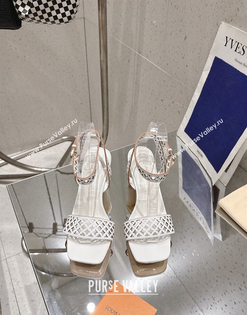 Louis Vuitton Silhouette Heel Sandals 8cm in Perforated Calf Leather White 2025 1AGWLJ (MD-250609033)