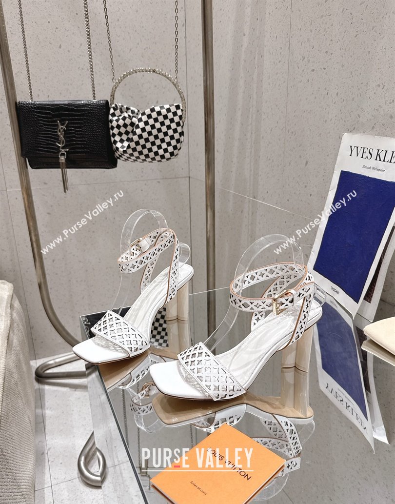 Louis Vuitton Silhouette Heel Sandals 8cm in Perforated Calf Leather White 2025 1AGWLJ (MD-250609033)