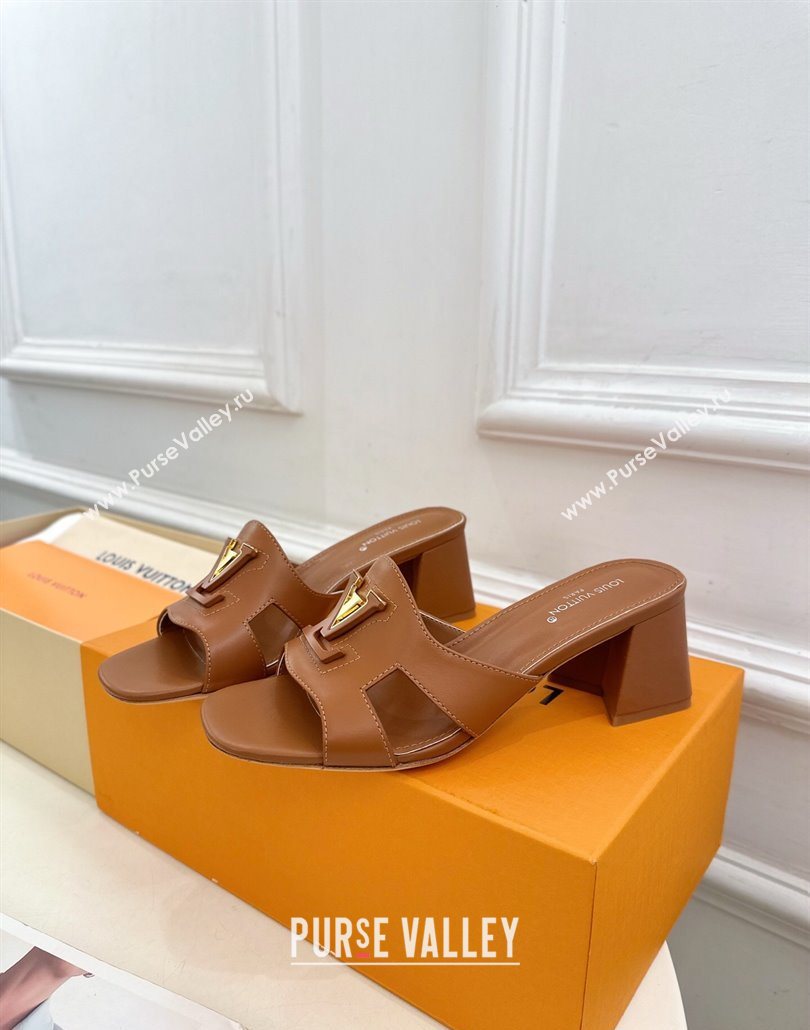 Louis Vuitton Mare Heel Slides Sandal 5.5cm in Calfskin Leather Brown 2025 0607 (MD-250607041)