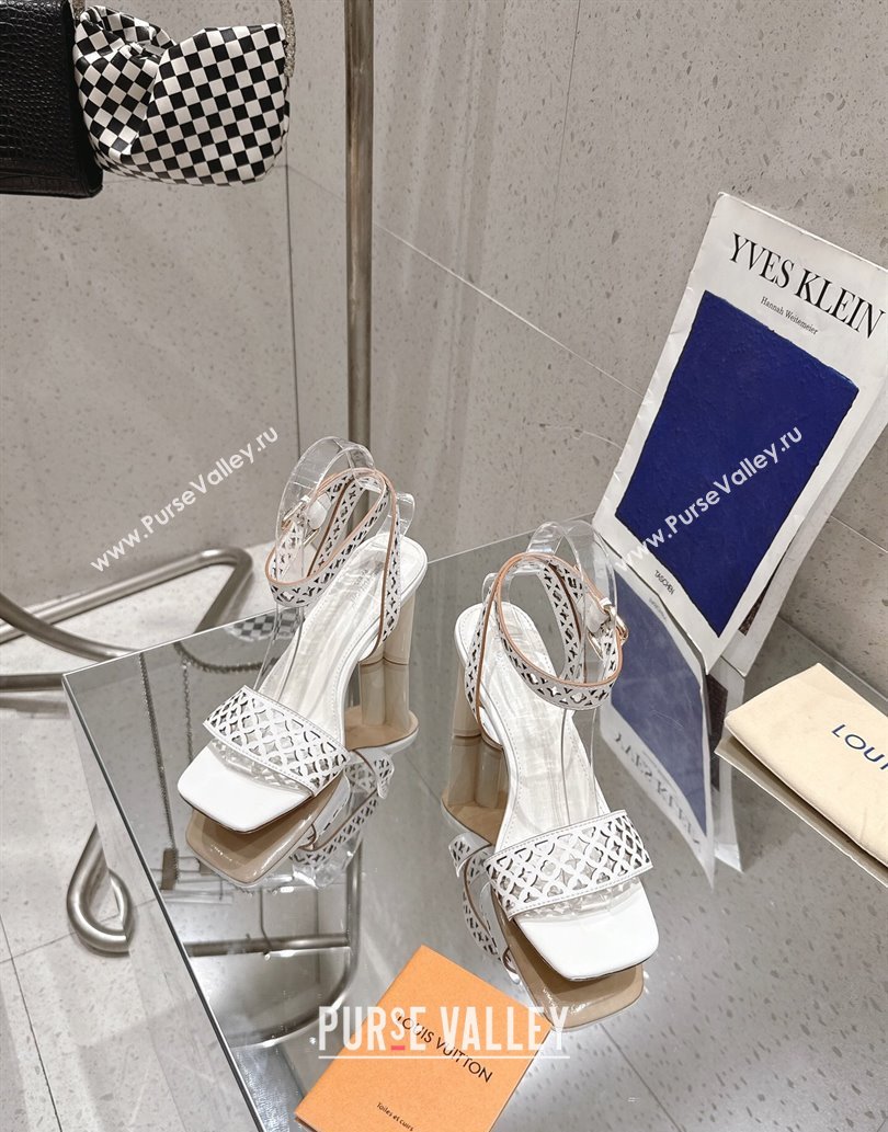 Louis Vuitton Silhouette Heel Sandals 8cm in Perforated Calf Leather White 2025 1AGWLJ (MD-250609033)