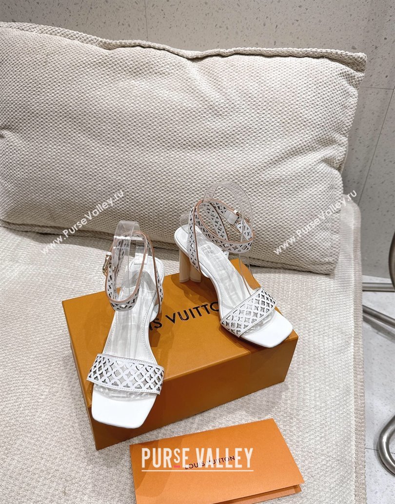 Louis Vuitton Silhouette Heel Sandals 8cm in Perforated Calf Leather White 2025 1AGWLJ (MD-250609033)