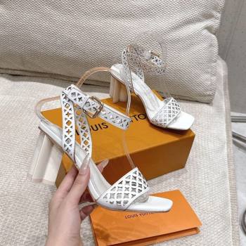 Louis Vuitton Silhouette Heel Sandals 8cm in Perforated Calf Leather White 2025 1AGWLJ (MD-250609033)