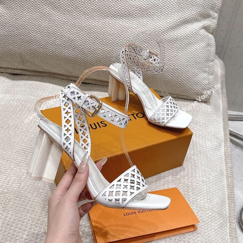 Louis Vuitton Silhouette Heel Sandals 8cm in Perforated Calf Leather White 2025 1AGWLJ (MD-250609033)