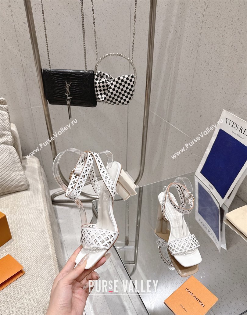 Louis Vuitton Silhouette Heel Sandals 8cm in Perforated Calf Leather White 2025 1AGWLJ (MD-250609033)