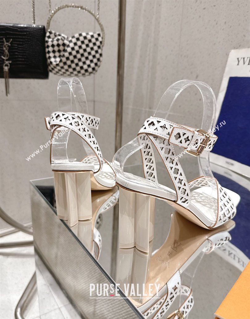 Louis Vuitton Silhouette Heel Sandals 8cm in Perforated Calf Leather White 2025 1AGWLJ (MD-250609033)