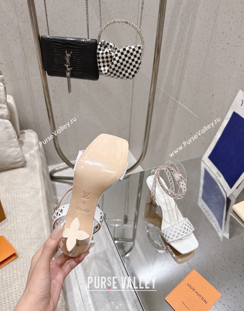 Louis Vuitton Silhouette Heel Sandals 8cm in Perforated Calf Leather White 2025 1AGWLJ (MD-250609033)