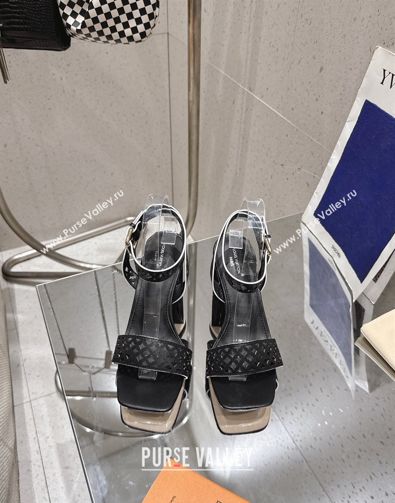 Louis Vuitton Silhouette Heel Sandals 8cm in Perforated Calf Leather Black 2025 1AGWLJ (MD-250609034)
