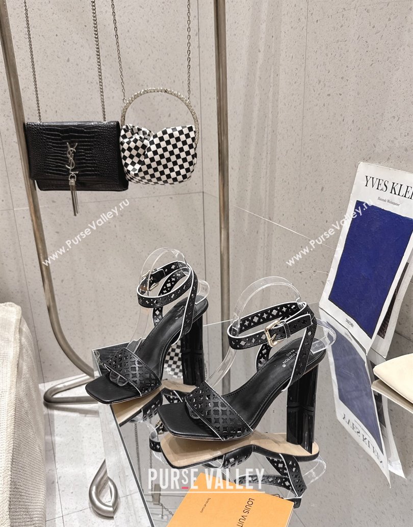 Louis Vuitton Silhouette Heel Sandals 8cm in Perforated Calf Leather Black 2025 1AGWLJ (MD-250609034)