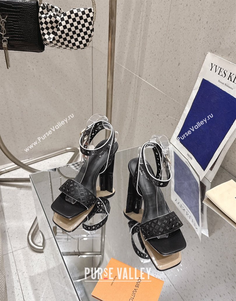 Louis Vuitton Silhouette Heel Sandals 8cm in Perforated Calf Leather Black 2025 1AGWLJ (MD-250609034)