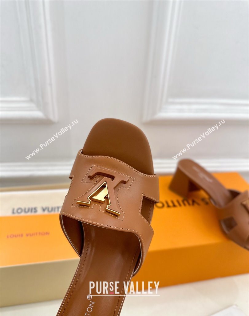 Louis Vuitton Mare Heel Slides Sandal 5.5cm in Calfskin Leather Brown 2025 0607 (MD-250607041)