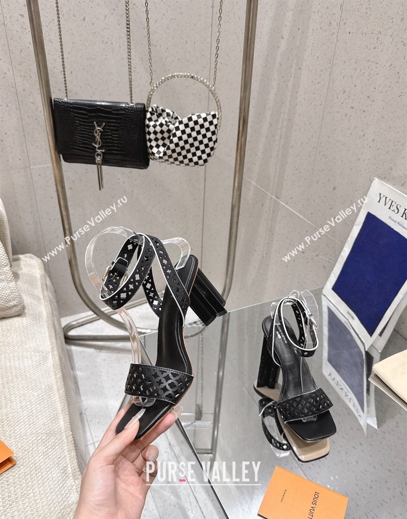 Louis Vuitton Silhouette Heel Sandals 8cm in Perforated Calf Leather Black 2025 1AGWLJ (MD-250609034)