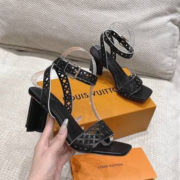 Louis Vuitton Silhouette Heel Sandals 8cm in Perforated Calf Leather Black 2025 1AGWLJ (MD-250609034)