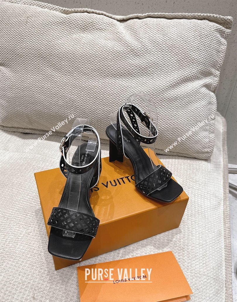 Louis Vuitton Silhouette Heel Sandals 8cm in Perforated Calf Leather Black 2025 1AGWLJ (MD-250609034)