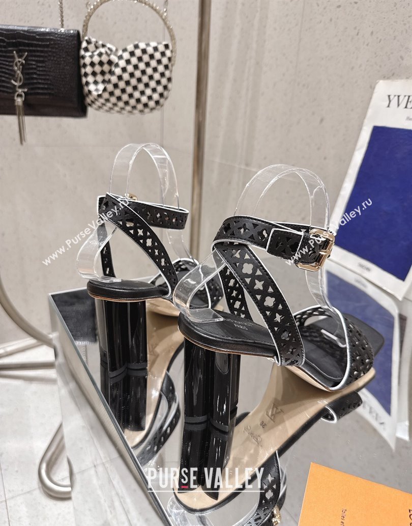 Louis Vuitton Silhouette Heel Sandals 8cm in Perforated Calf Leather Black 2025 1AGWLJ (MD-250609034)