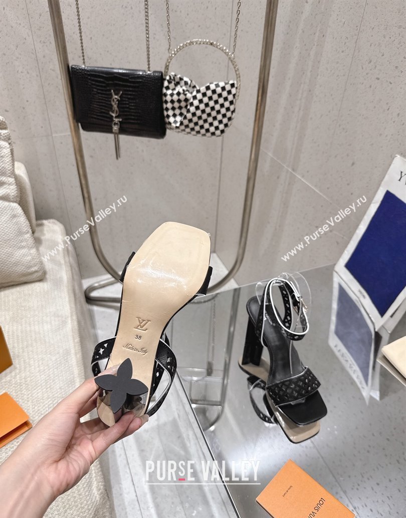Louis Vuitton Silhouette Heel Sandals 8cm in Perforated Calf Leather Black 2025 1AGWLJ (MD-250609034)
