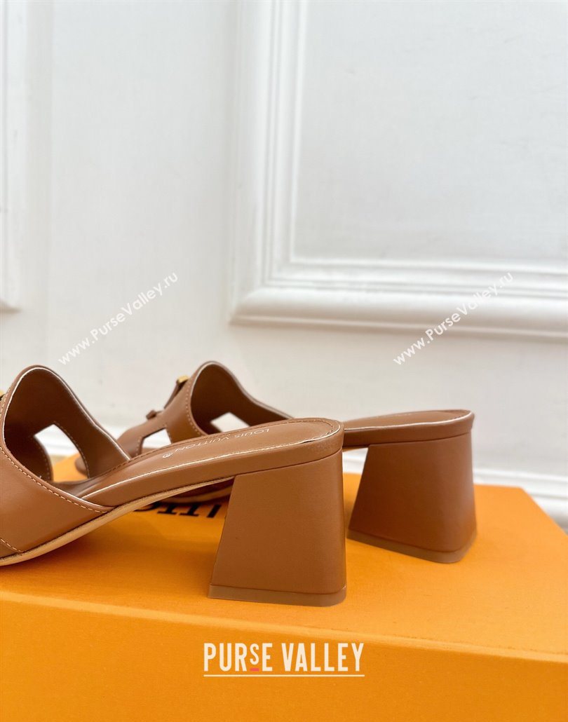 Louis Vuitton Mare Heel Slides Sandal 5.5cm in Calfskin Leather Brown 2025 0607 (MD-250607041)