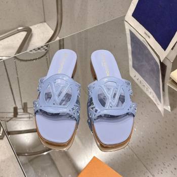 Louis Vuitton LV Isola Flat Slides Sandal in Perforated Calf Leather Blue 2025 (MD-250609015)