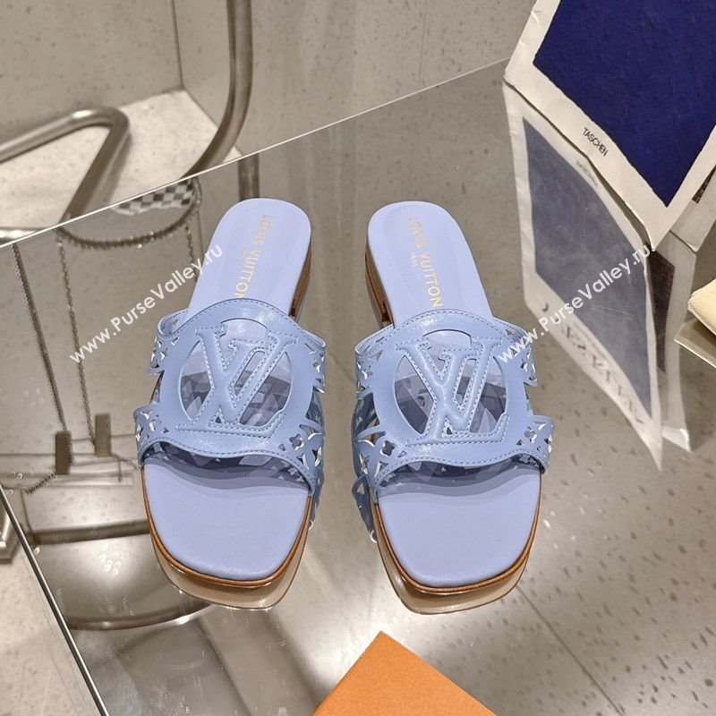 Louis Vuitton LV Isola Flat Slides Sandal in Perforated Calf Leather Blue 2025 (MD-250609015)