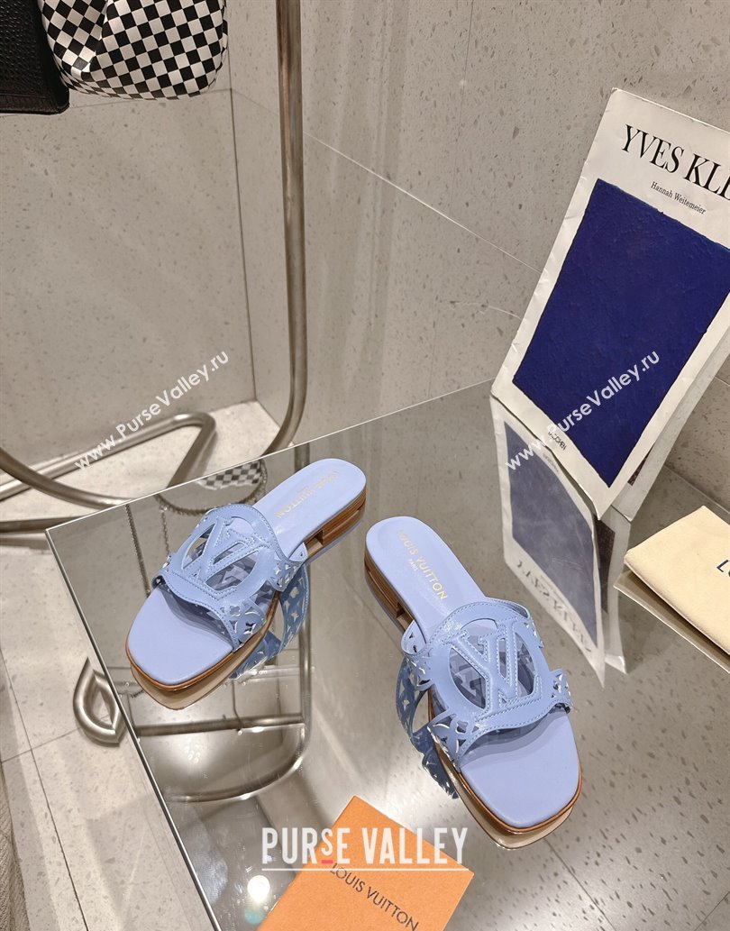 Louis Vuitton LV Isola Flat Slides Sandal in Perforated Calf Leather Blue 2025 (MD-250609015)