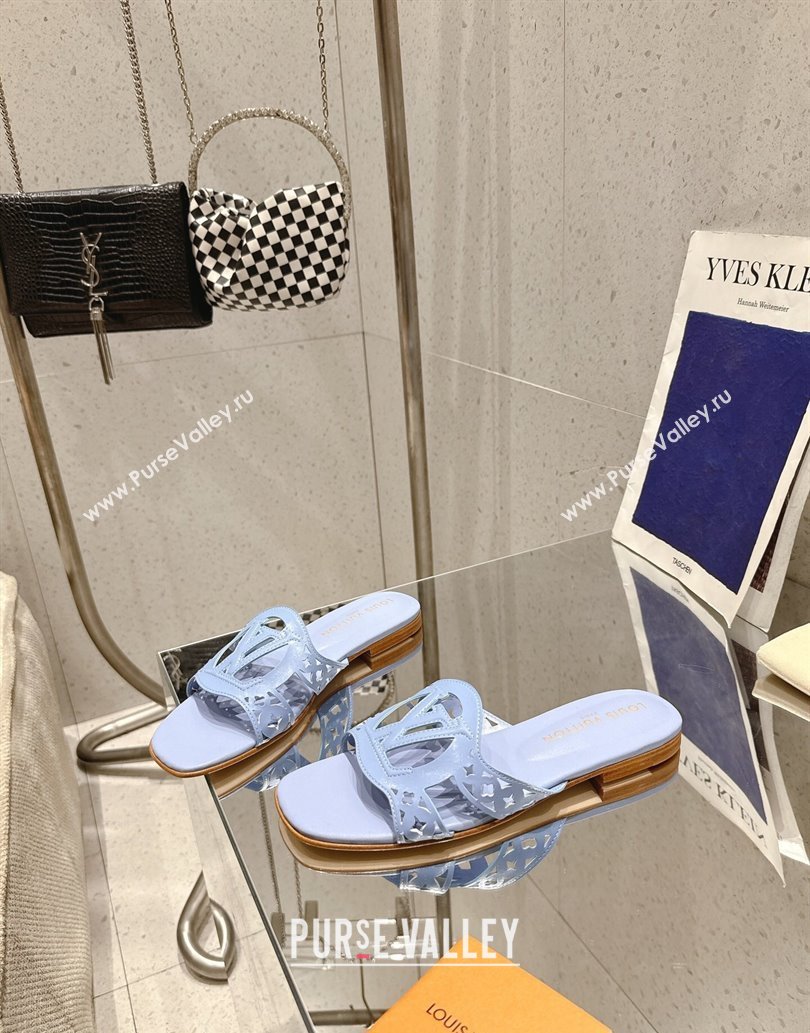Louis Vuitton LV Isola Flat Slides Sandal in Perforated Calf Leather Blue 2025 (MD-250609015)