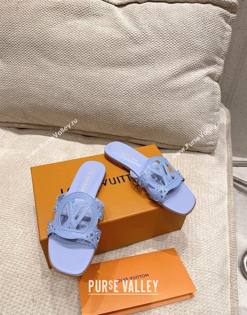 Louis Vuitton LV Isola Flat Slides Sandal in Perforated Calf Leather Blue 2025 (MD-250609015)