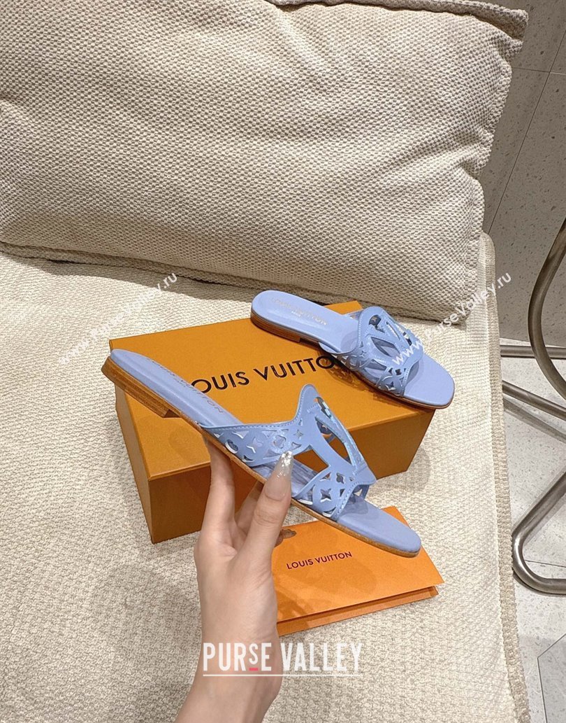 Louis Vuitton LV Isola Flat Slides Sandal in Perforated Calf Leather Blue 2025 (MD-250609015)