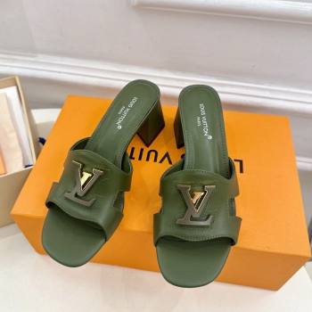 Louis Vuitton Mare Heel Slides Sandal 5.5cm in Calfskin Leather Green 2025 0607 (MD-250607042)