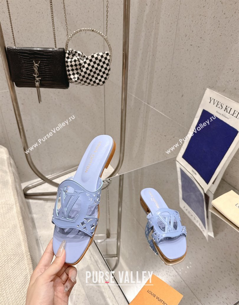Louis Vuitton LV Isola Flat Slides Sandal in Perforated Calf Leather Blue 2025 (MD-250609015)