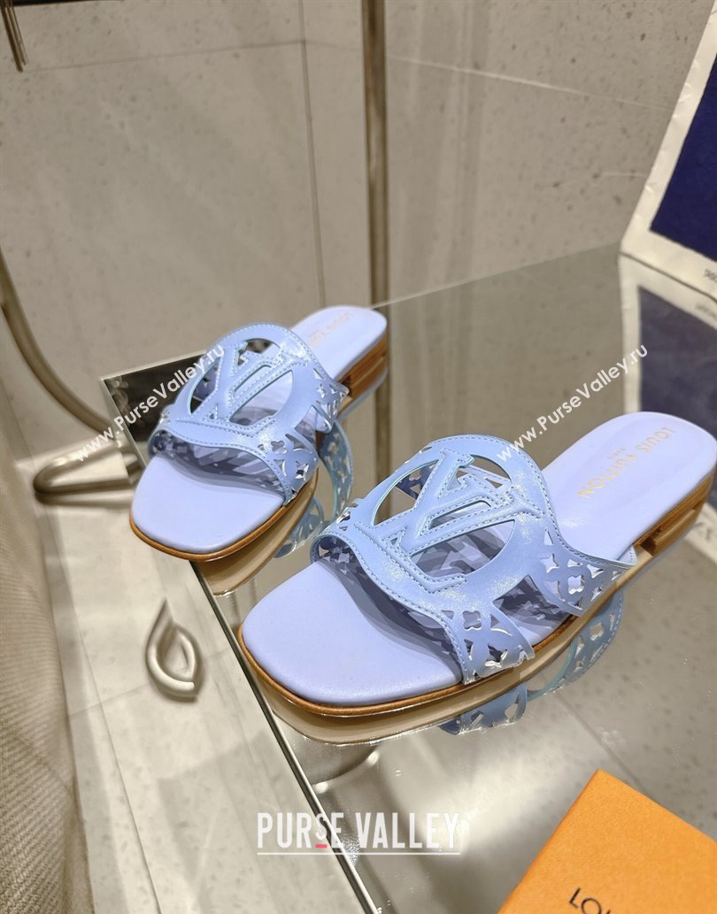 Louis Vuitton LV Isola Flat Slides Sandal in Perforated Calf Leather Blue 2025 (MD-250609015)