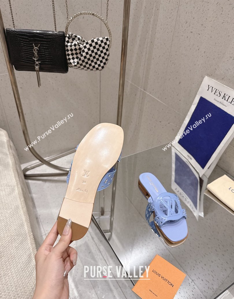 Louis Vuitton LV Isola Flat Slides Sandal in Perforated Calf Leather Blue 2025 (MD-250609015)
