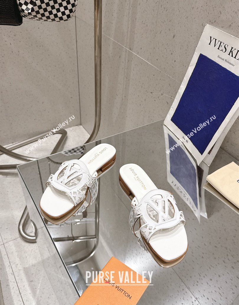 Louis Vuitton LV Isola Flat Slides Sandal in Perforated Calf Leather White 2025 (MD-250609016)