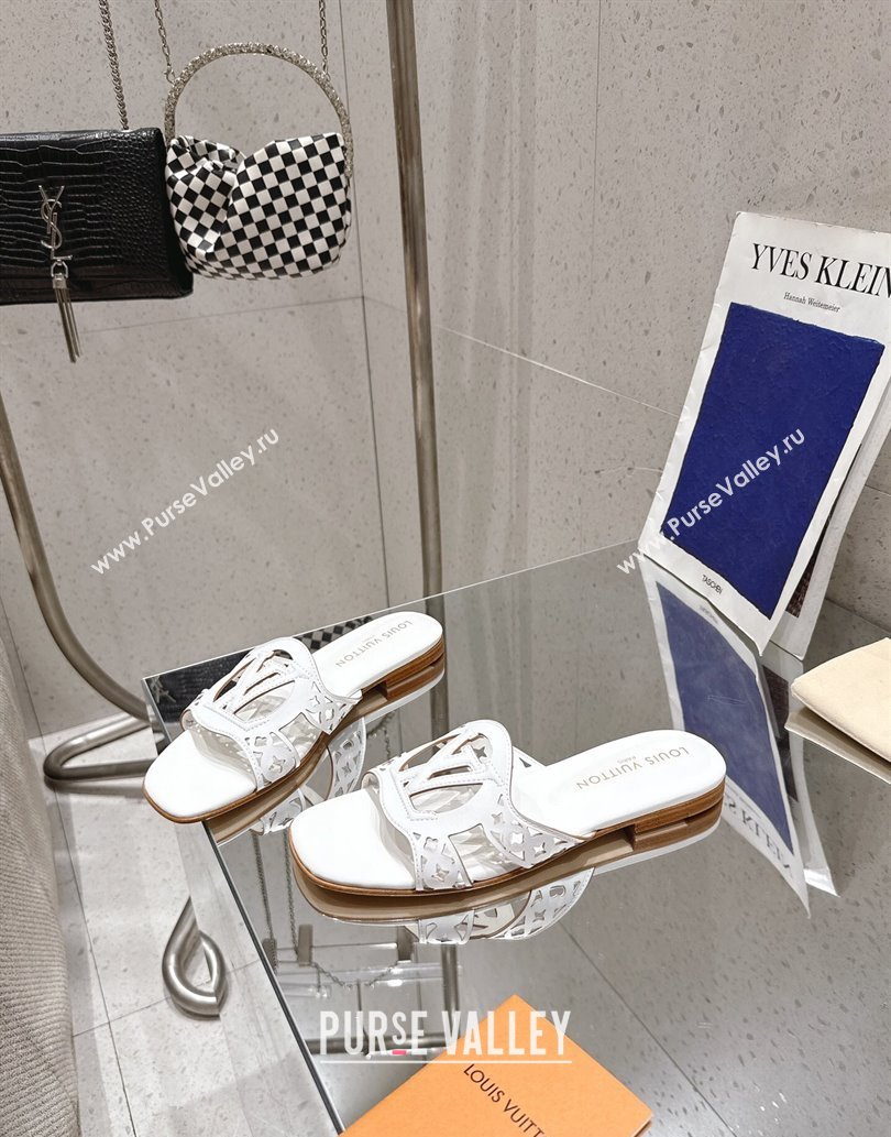 Louis Vuitton LV Isola Flat Slides Sandal in Perforated Calf Leather White 2025 (MD-250609016)