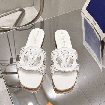 Louis Vuitton LV Isola Flat Slides Sandal in Perforated Calf Leather White 2025 (MD-250609016)