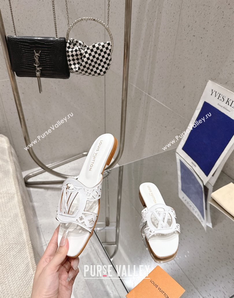 Louis Vuitton LV Isola Flat Slides Sandal in Perforated Calf Leather White 2025 (MD-250609016)