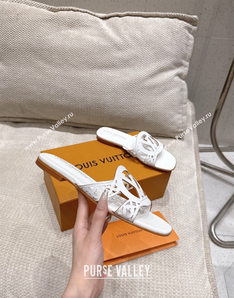 Louis Vuitton LV Isola Flat Slides Sandal in Perforated Calf Leather White 2025 (MD-250609016)